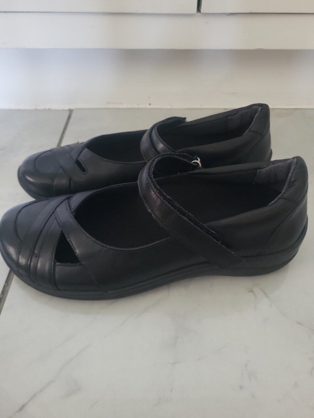 Women's David Tate Leather Black Dress Shoes Flats Size 7.5 Wide